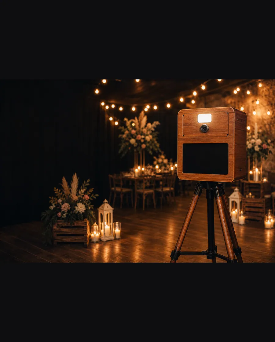 Photobooth en bois Charly’s Event visible dans son décor de fête