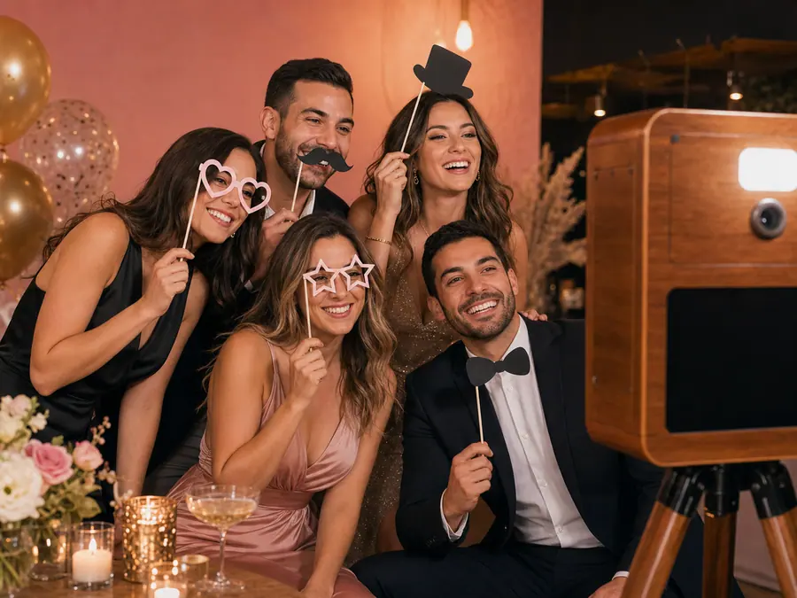 Invités d’anniversaire profitant d’un photobooth premium